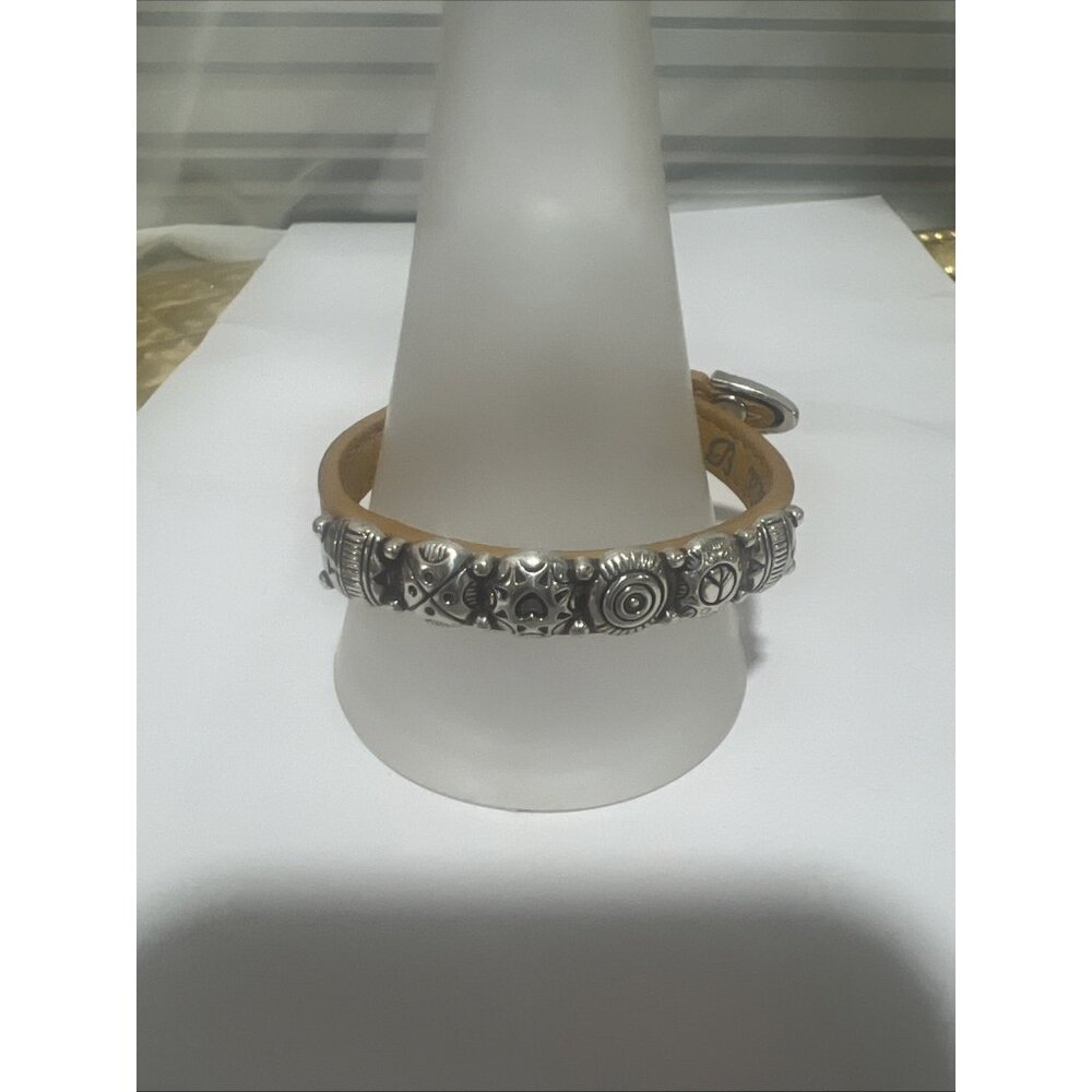 Brighton Silver Plated HARMONY LEATHER‎ Wrist Wrap Mustard Bandit Bracelet